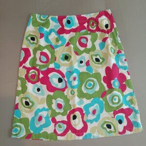 Susan Bristol Skirt Women's Size 8 100% Cotton Abstract Retro Floral Colorful